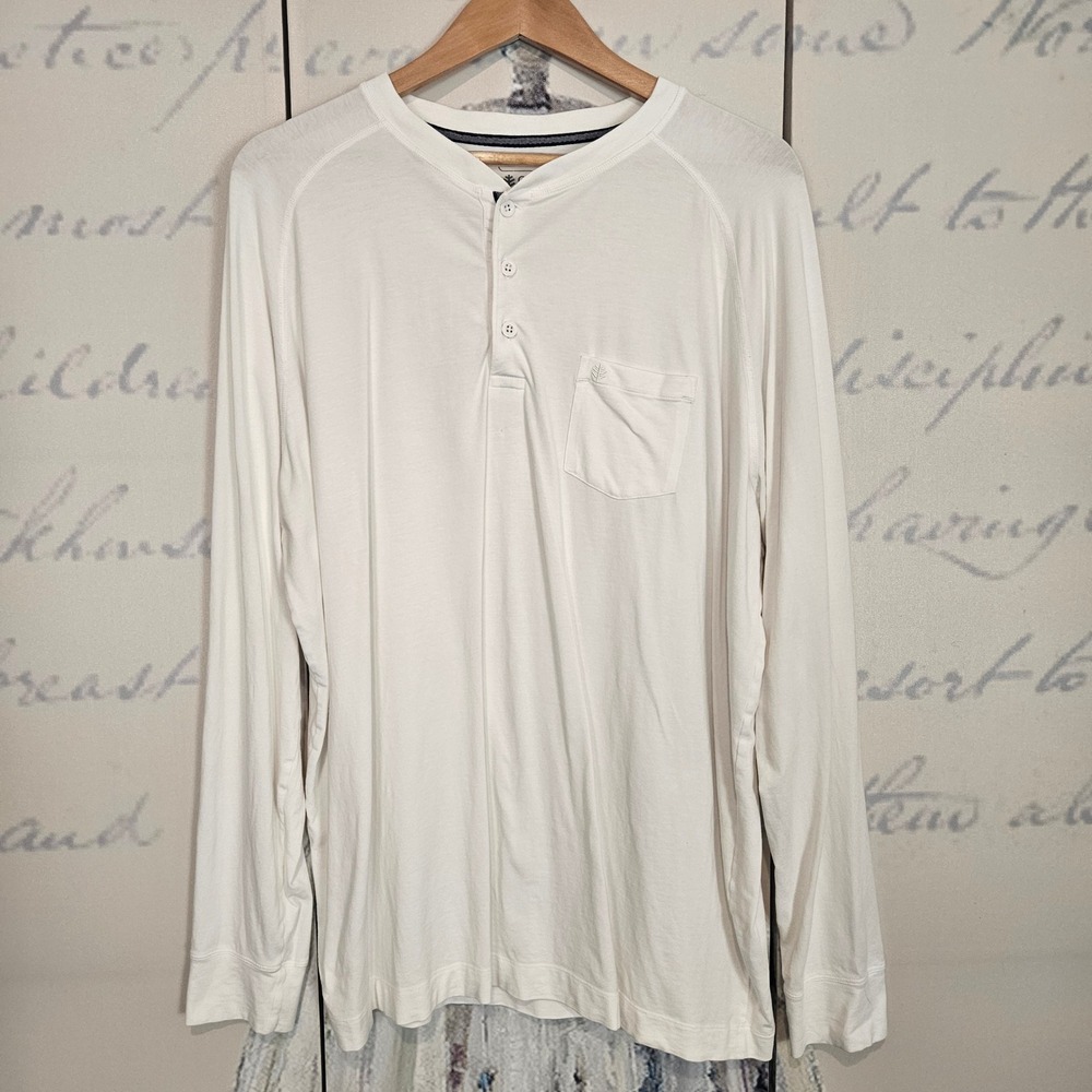 Coolibar Mens Long Sleeve Henley Shirt UPF 50 Sun Protection‎ White XL